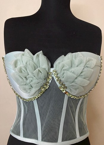 İşlemeli Mini Straplez Büstiyer - Görsel 4