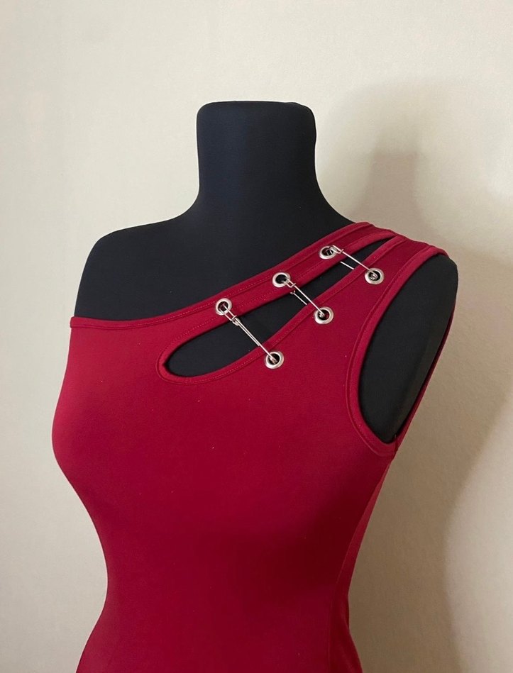 Kırmızı Gotik Mini Elbise - Görsel 2