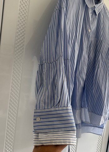 xl Beden Mavi Çizgili Pamuklu Uzun Kollu Gömlek zara