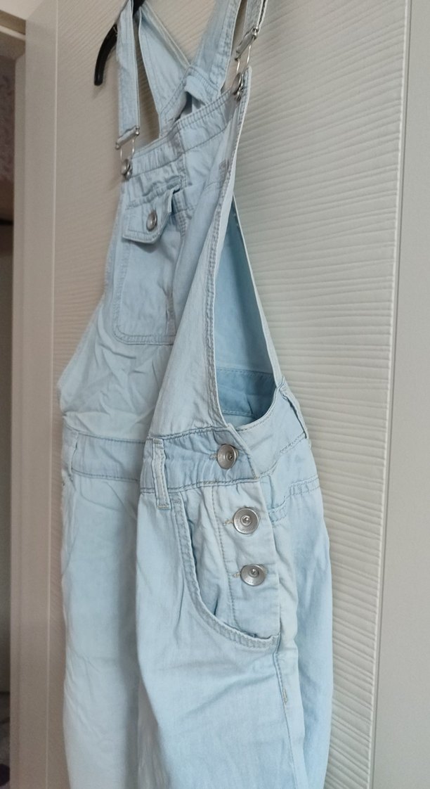 Kadın Mavi Denim Askılı Tulum hamilelik - Görsel 3