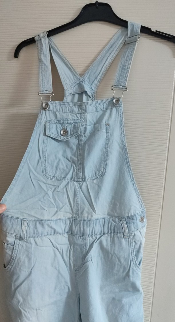 Kadın Mavi Denim Askılı Tulum hamilelik - Görsel 2