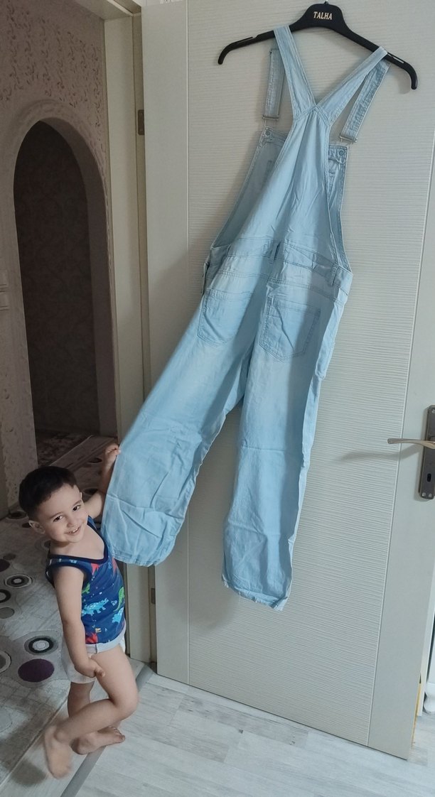 Kadın Mavi Denim Askılı Tulum hamilelik - Görsel 5