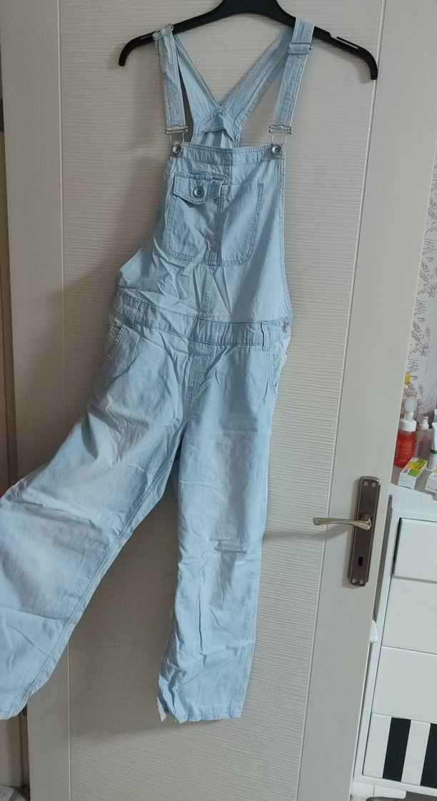 Kadın Mavi Denim Askılı Tulum hamilelik - Görsel 4