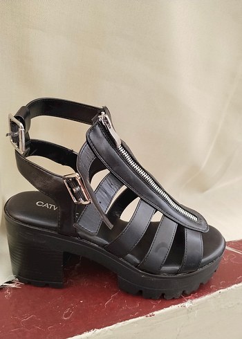 Siyah Goth Tarzı Tokalı Kadın ayakkabı sandalet - Görsel 4