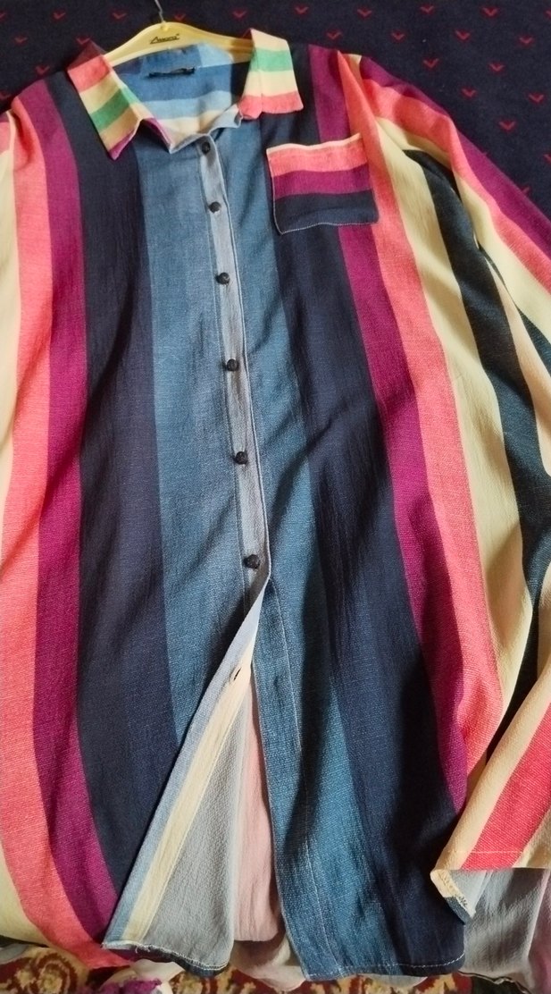 Renkli Uzun Kollu Bohem Kadın Gömlek - Görsel 3