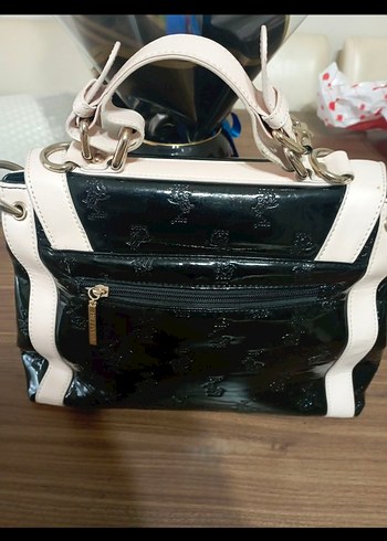 Parlak Siyah krem Deri Kadın Çanta - Görsel 2