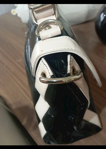 Parlak Siyah krem Deri Kadın Çanta - Görsel 5