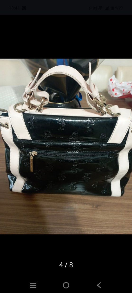 Parlak Siyah krem Deri Kadın Çanta - Görsel 2