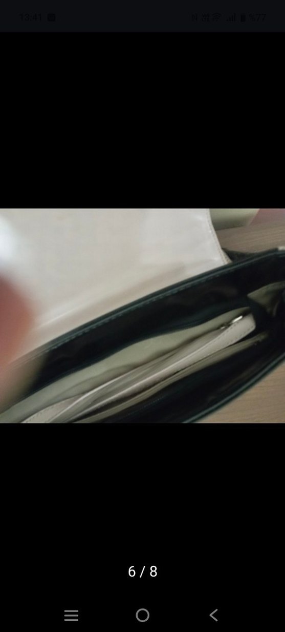 Parlak Siyah krem Deri Kadın Çanta - Görsel 4