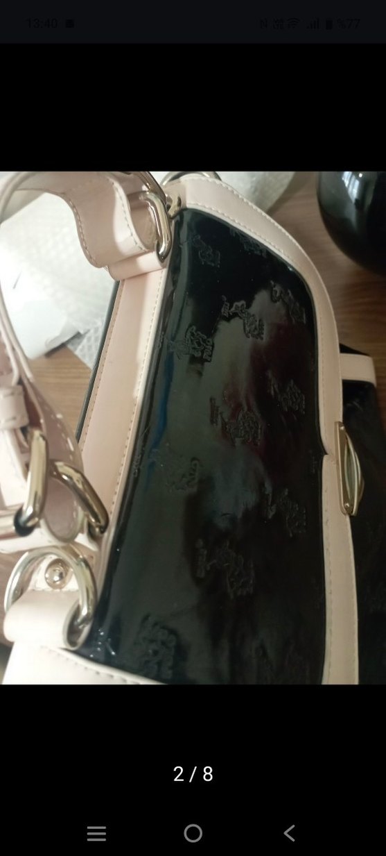 Parlak Siyah krem Deri Kadın Çanta - Görsel 3