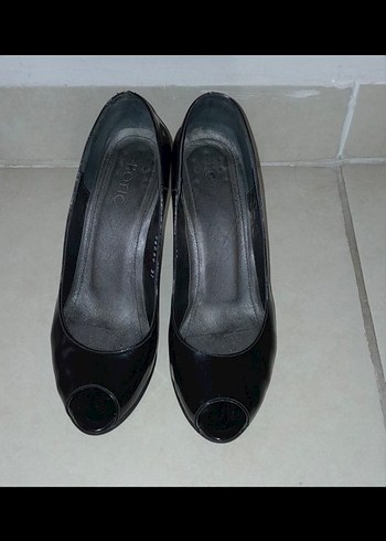 Siyah Rugan Dolgu Topuk Kadın Stiletto - Görsel 3