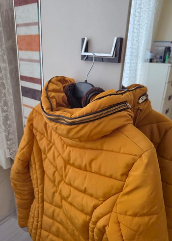s Beden Sarı Fermuarlı Kadın Midi Mont