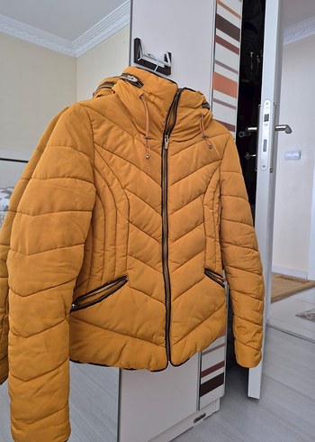 Sarı Fermuarlı Kadın Midi Mont