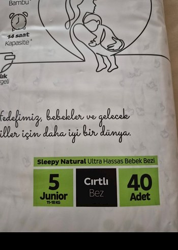 Sleepy Junior 5 Beden 40 Adet Organik Bebek Bezi(11,25 kg) - Görsel 3