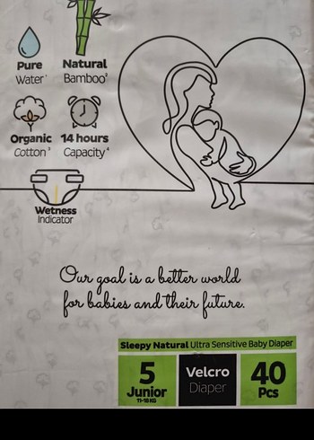 Sleepy Junior 5 Beden 40 Adet Organik Bebek Bezi(11,25 kg) - Görsel 2