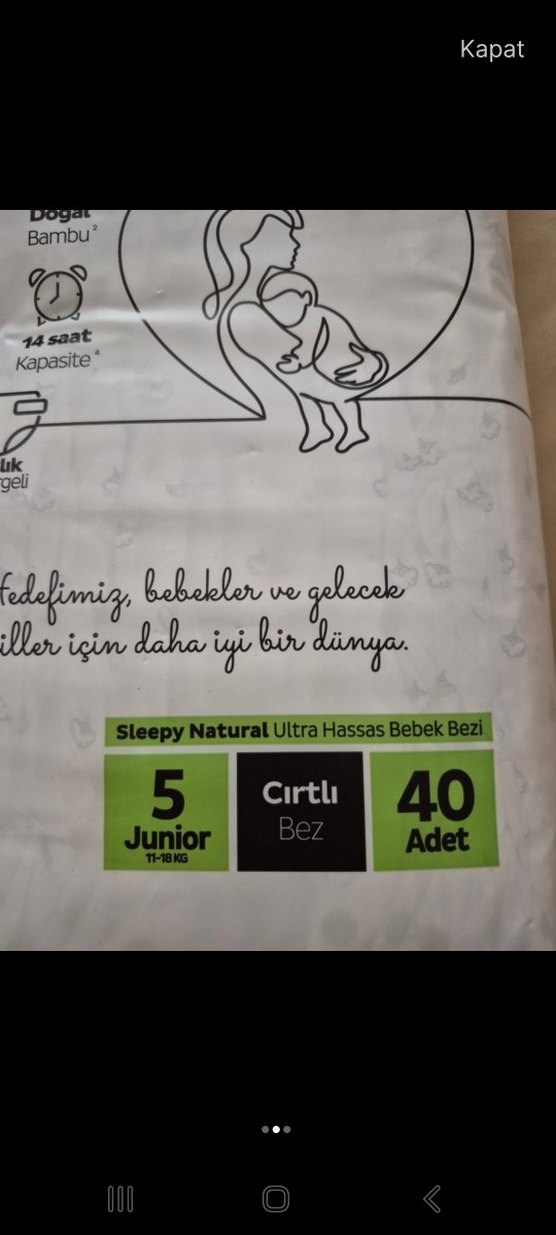 Sleepy Junior 5 Beden 40 Adet Organik Bebek Bezi(11,25 kg) - Görsel 3