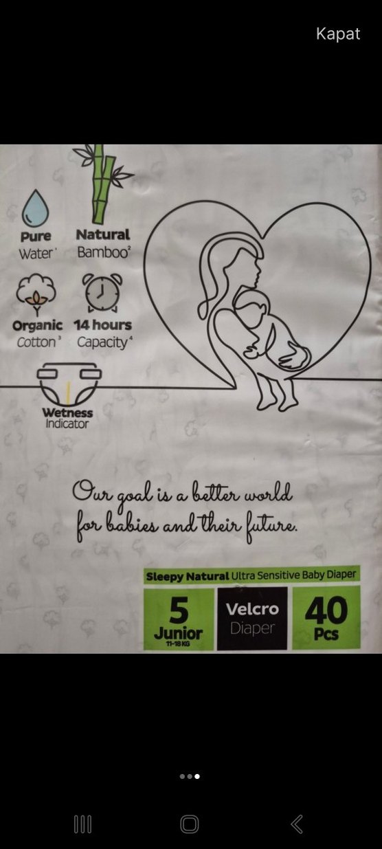 Sleepy Junior 5 Beden 40 Adet Organik Bebek Bezi(11,25 kg) - Görsel 2