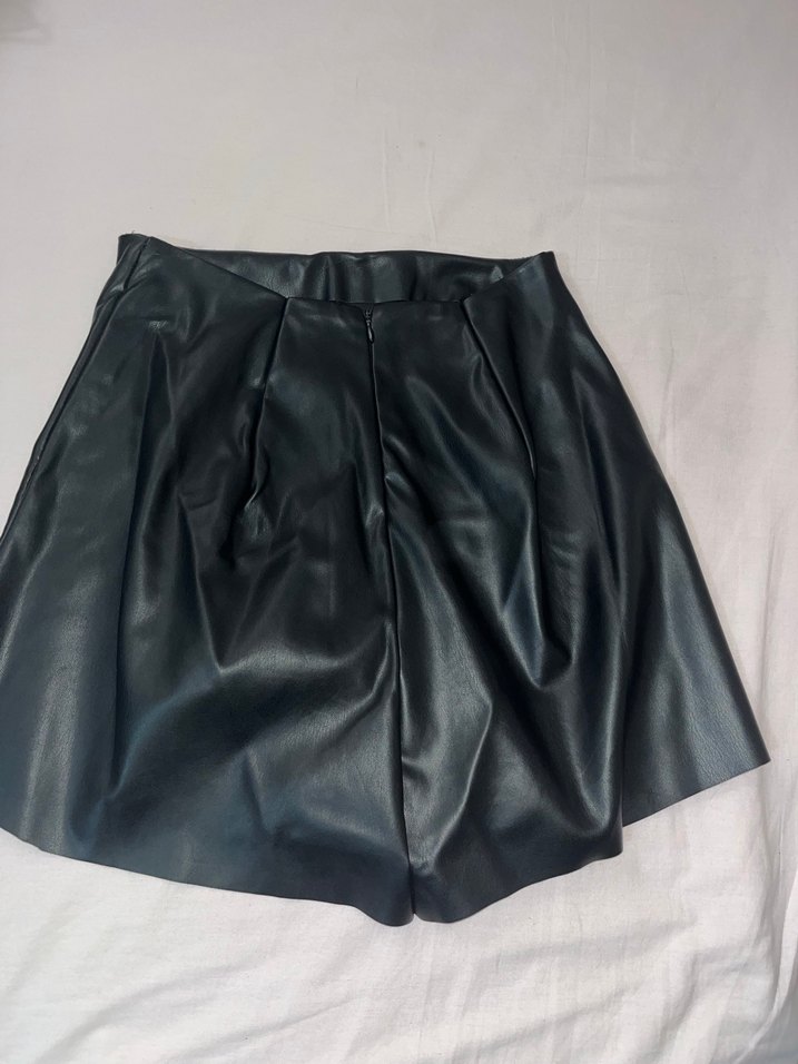 Kadın Siyah Deri Mini Etek - Görsel 2