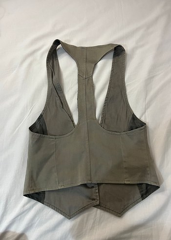 Düğmeli Keten Bej Kadın Yelek - Görsel 2