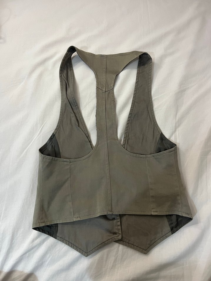 Düğmeli Keten Bej Kadın Yelek - Görsel 2