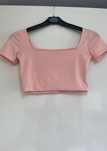 Pembe Mini Crop Top, Kısa Kollu, Kayık Yaka