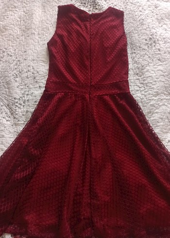 m Beden Bordo Dantel Midi Abiye Elbise