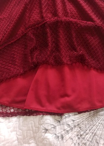 m Beden bordo Renk Bordo Dantel Midi Abiye Elbise
