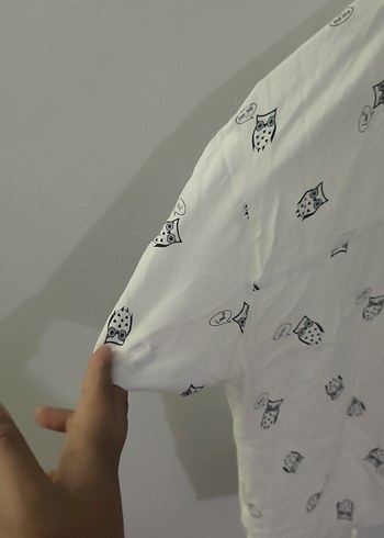 xs Beden beyaz Renk Düğmeli Beyaz Baskılı Kadın Gömlek