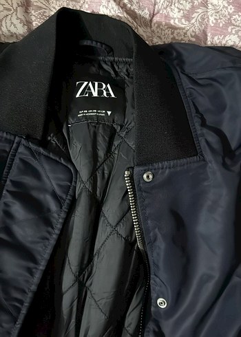 xs Beden Zara Kadın Mavi Midi Ceket Fermuarlı
