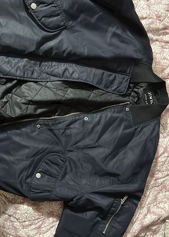 Zara Kadın Mavi Midi Ceket Fermuarlı