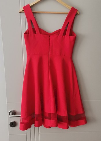 Kırmızı Midi Drapeli Abiye Elbise - Görsel 2