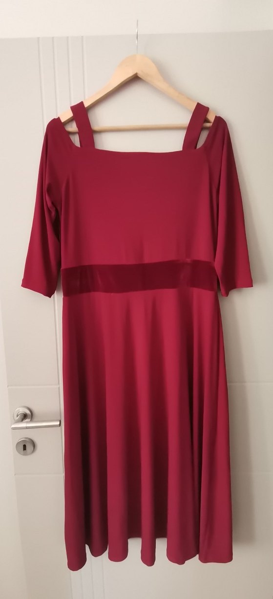 Bordo V Yaka Midi Abiye Elbise - Görsel 2