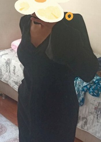 Siyah V Yaka Uzun Kollu triko elbise - Görsel 2