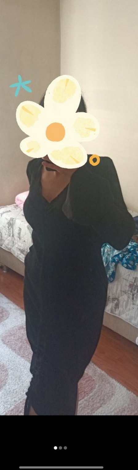 Siyah V Yaka Uzun Kollu triko elbise - Görsel 2