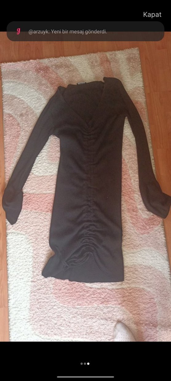 Siyah V Yaka Uzun Kollu triko elbise - Görsel 3