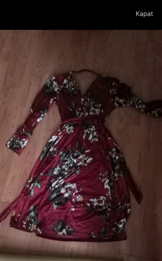 Bordo Bohem Uzun Kollu Uzun kadife elbise - Görsel 2