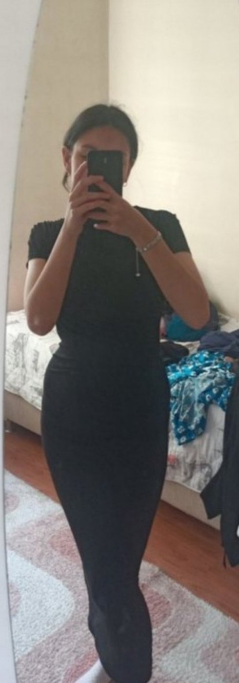 Siyah midi boy belden büzgülü elbise - Görsel 4