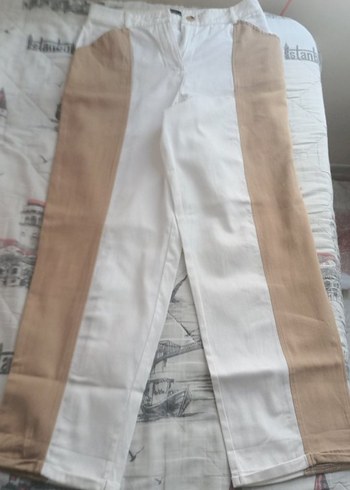 Bej Kemerli Kadın Keten Pantolon - Görsel 2