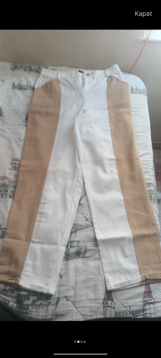 Bej Kemerli Kadın Keten Pantolon - Görsel 2