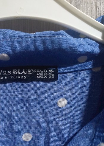 Mavi Puantiyeli Düğmeli Midi boy Elbise - Görsel 3