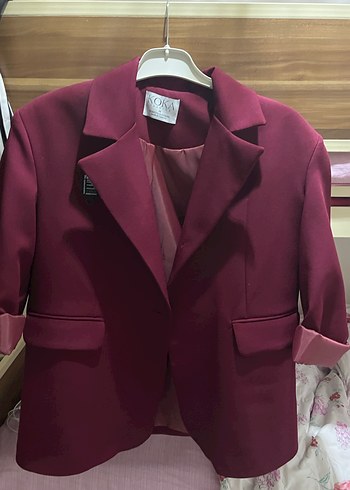 Bordo Düğmeli Kadın Blazer Ceket