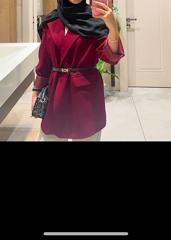 Diğer Bordo Kemerli Kadın Süet Blazer Ceket