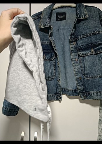 36 Beden Gri Kapüşonlu Mavi Denim Ceket