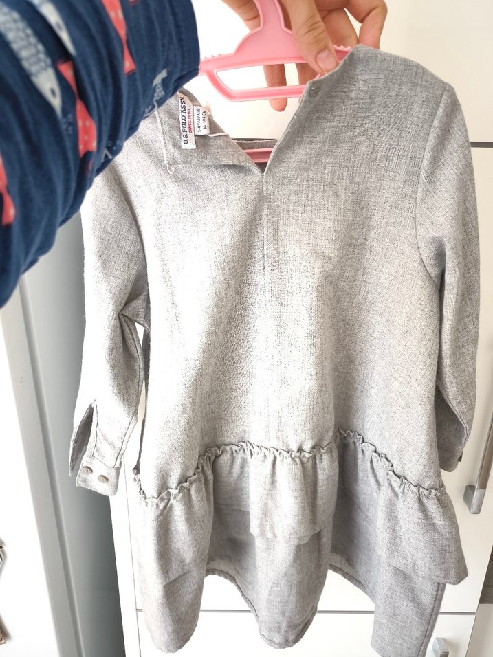 Us.Polo Etiketli Gri Çiçek Baskılı Uzun Kollu Kız Elbise - Görsel 3