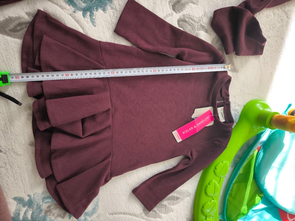 LCW Bordo , Uzun Kollu Anne kız elbise etiketli - Görsel 3