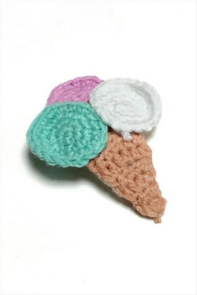 Renkli Örgü Dondurma çiçek papatya ve labubu el yapımı örgü toka - Görsel 3