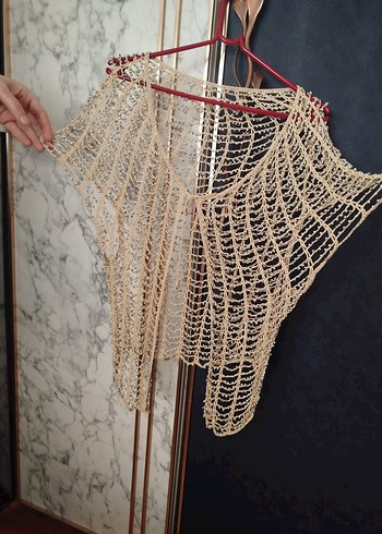 Bej boncuk Detaylı Kadın Bohem Örgü yelek - Görsel 2