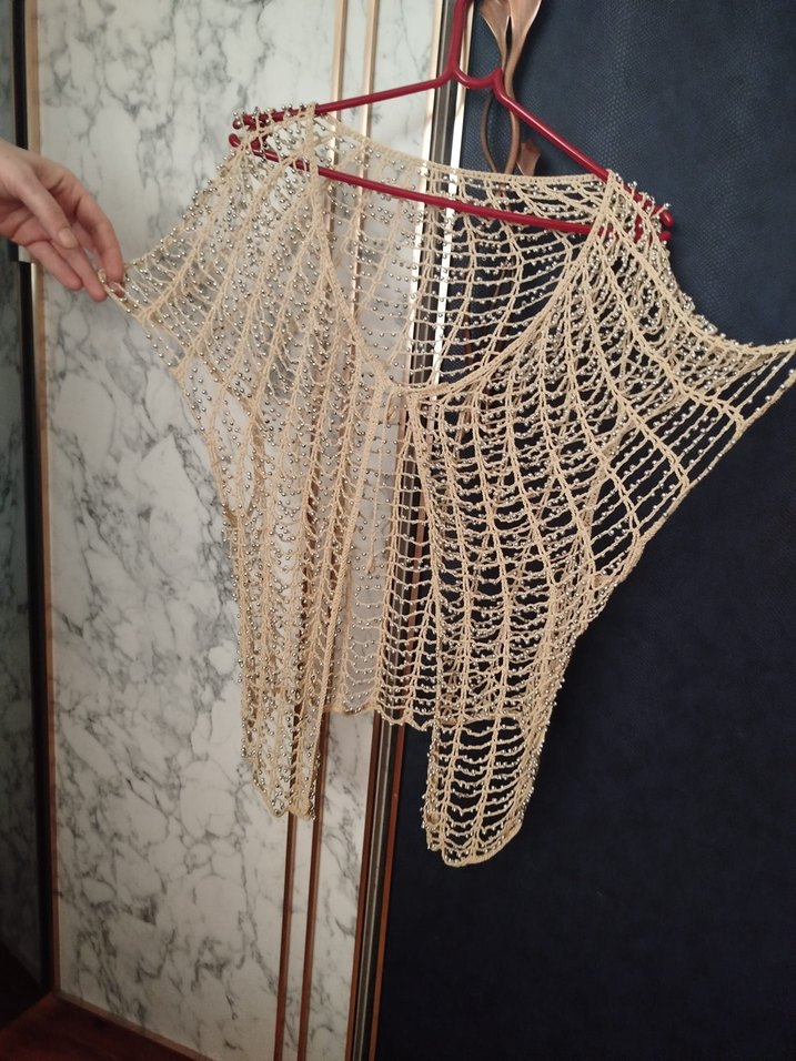 Bej boncuk Detaylı Kadın Bohem Örgü yelek - Görsel 2
