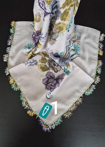 Renkli Kelebek Desenli oyalı tülbent - Görsel 5