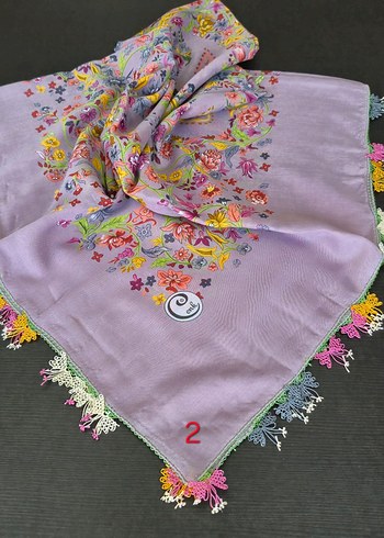 Renkli Kelebek Desenli oyalı tülbent - Görsel 4